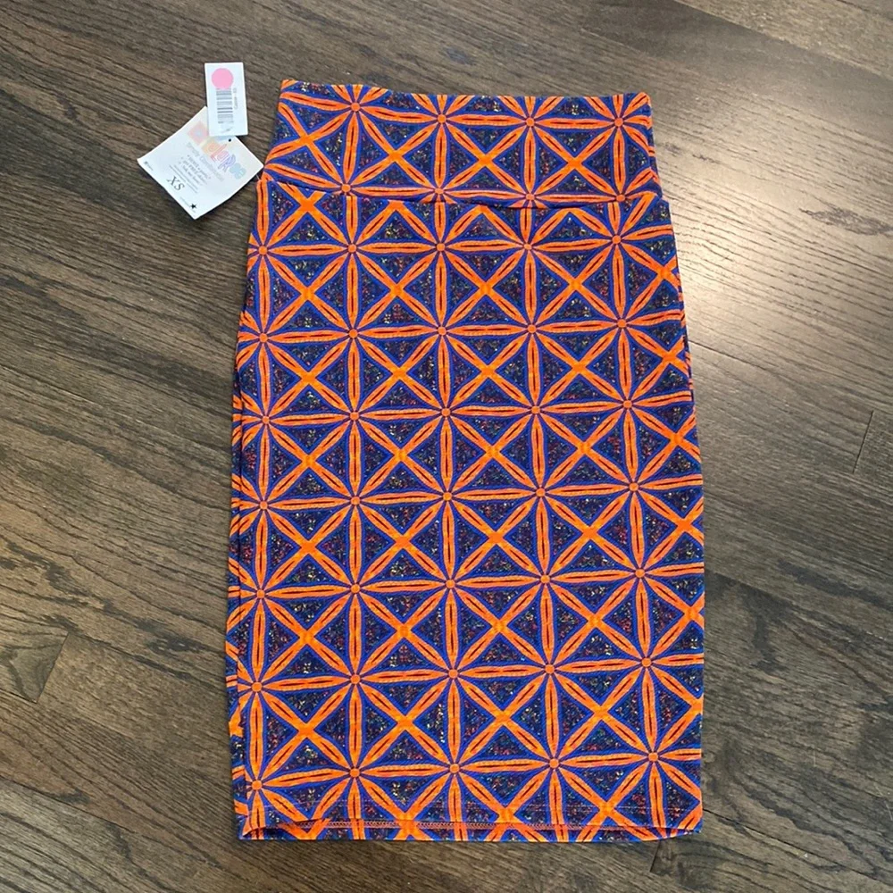 LuLaRoe Cassie Skirt Blue Orange Geometric XS NEW NWT Stretchy